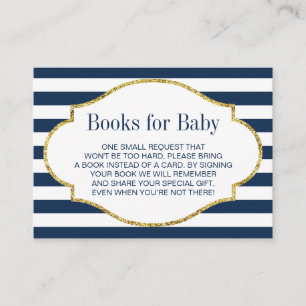 Baby Shower Bring a Book Navy Blue Stripes Insert