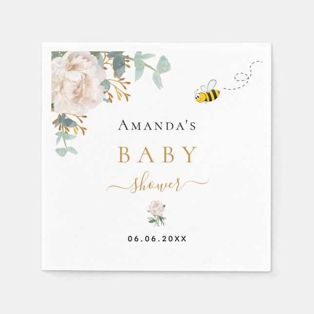 Baby Shower bumble bee floral eucalyptus greenery Napkin (Front)