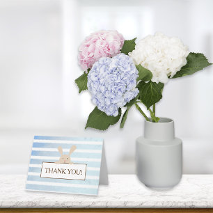 Baby Shower Bunny Blue Stripe Thank You Card