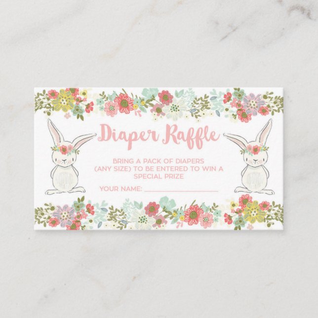 Baby Shower Bunny Diaper Raffle Card (Front)