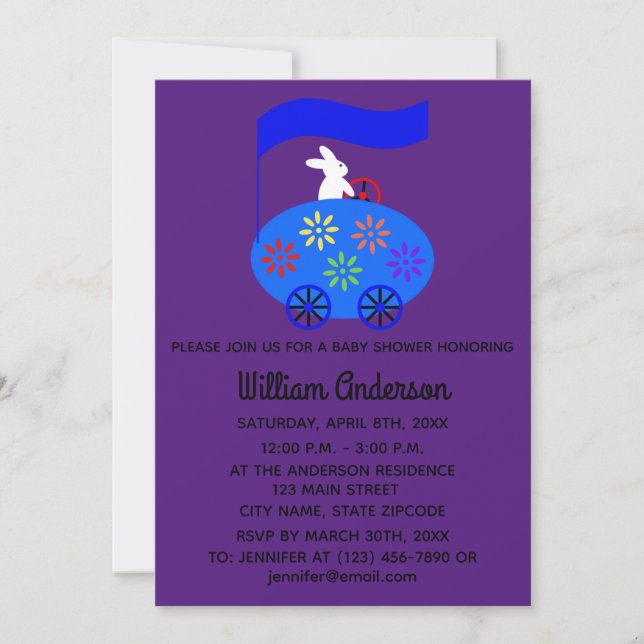 Baby Shower Bunny Egg Car#1-2 Invitation Card (Front)