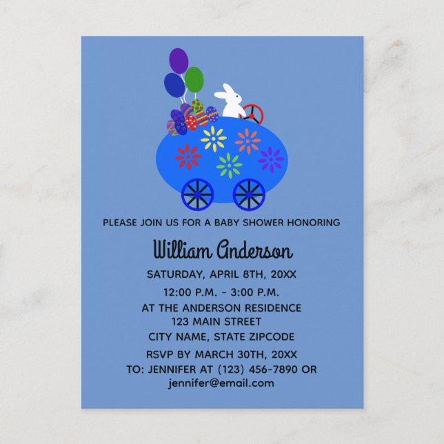 Baby Shower Bunny Egg Car#3 Invitation Postcard (Front)