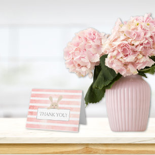 Baby Shower Bunny Pink Stripe Thank You Card