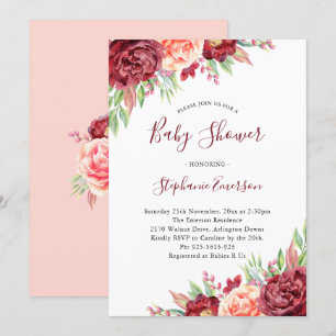 Baby Shower Burgundy Blush Floral Invitation