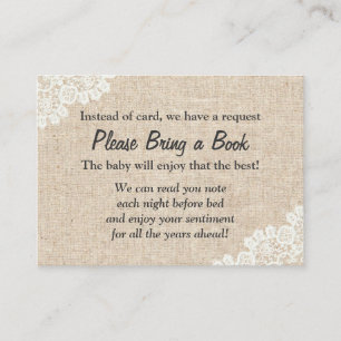 Baby Shower Burlap & Lace Book Request Insert
