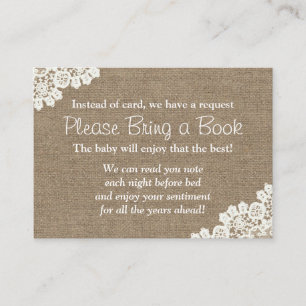Baby Shower Burlap & Lace Bring a Book Request Enclosure Card