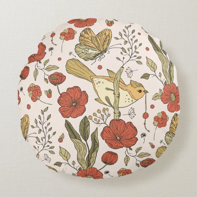 Baby Shower | Butterflies & Blossoms Poetic Floral Round Pillow (Front)