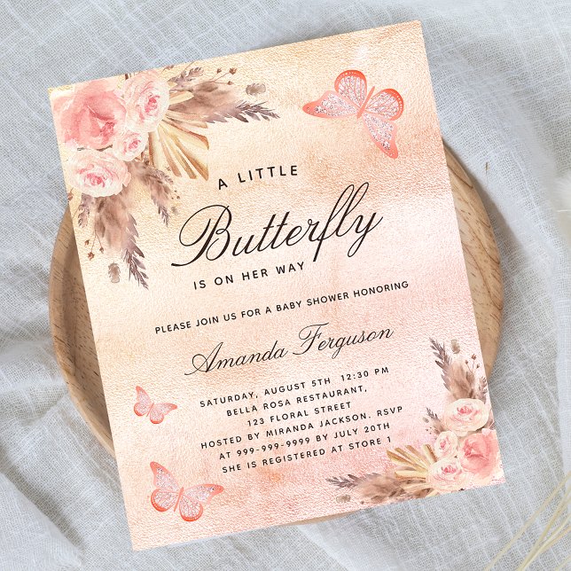 Baby shower butterfly blush pampas grass budget flyer (Creator Uploaded)