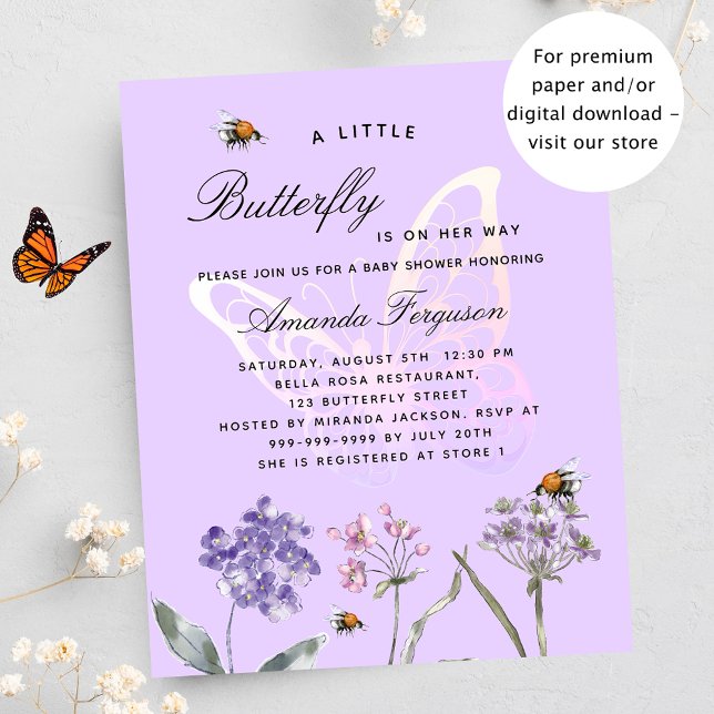 Baby Shower butterfly violet budget invitation (Creator Uploaded)