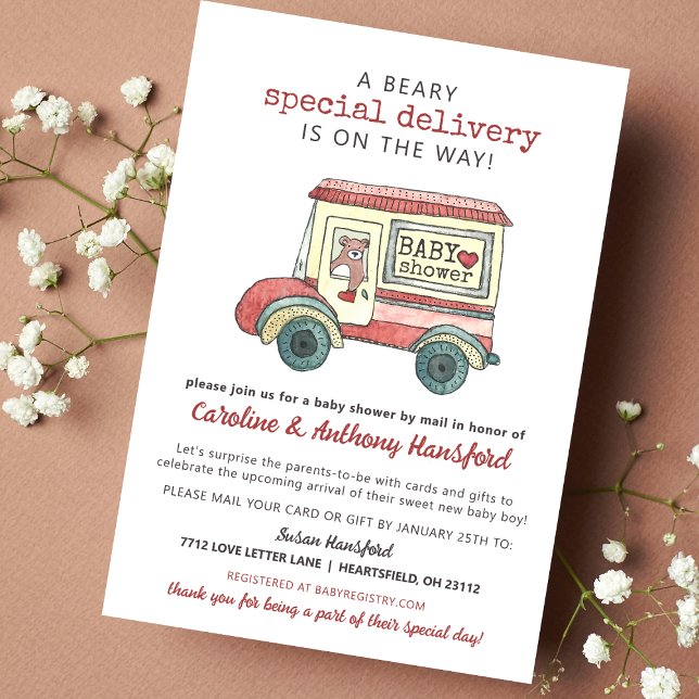 Baby Shower by Mail Beary Special Delivery Invitation (Shower by Mail Invitation)