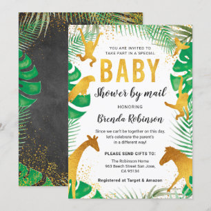 Baby Shower By Mail Boy Gold Jungle Animals Safari Invitation