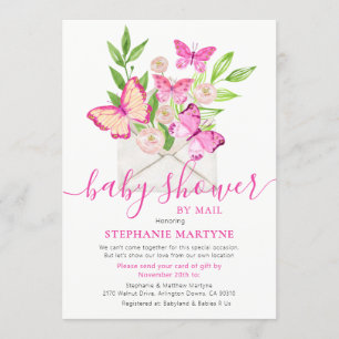 Baby Shower By Mail Butterfly Pink Floral Envelope Invitation