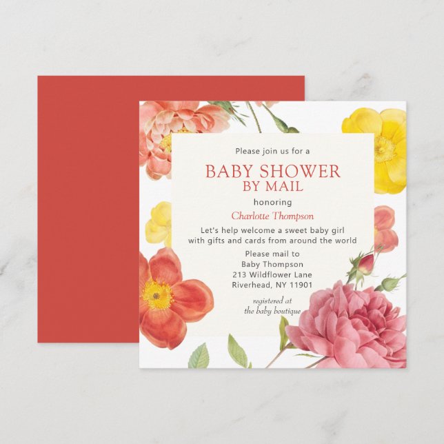 Baby Shower By Mail Colourful Floral Invitation (Front/Back)