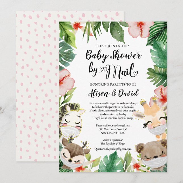 Baby Shower By Mail | Cute Masked Safari Friends Invitation (Front/Back)
