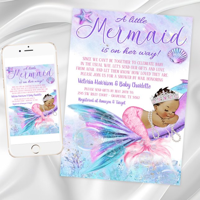 Baby Shower By Mail Ethnic Mermaid Baby Shower Invitation (Mermaid Baby Shower By Mail Invitation. Instant download and printed invitations available.)