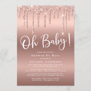 Baby Shower By Mail Glitter Drip Rose Gold Invitation