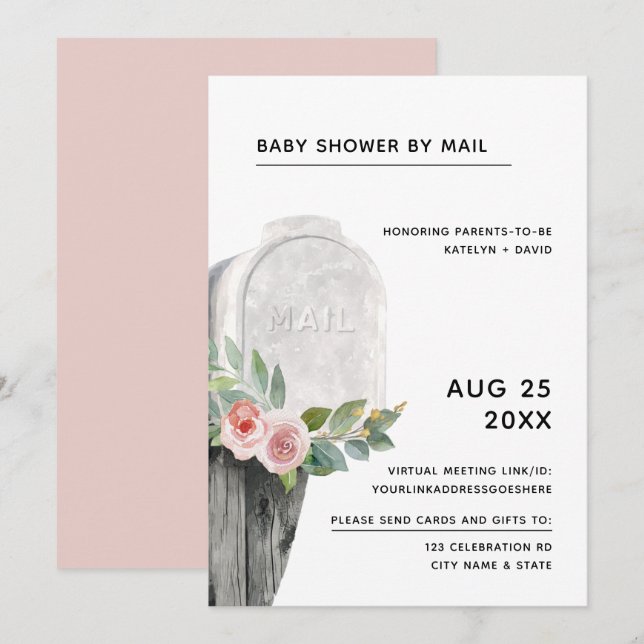Baby Shower By Mail Minimal Dusty Rose Floral Invitation (Front/Back)