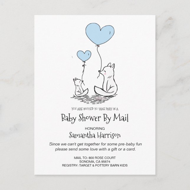 Baby Shower By Mail Mom And Baby Woodland Fox Boy Invitation Postcard (Front)