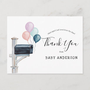 Baby Shower by Mail Pink & Blue Balloons Thank You Postcard