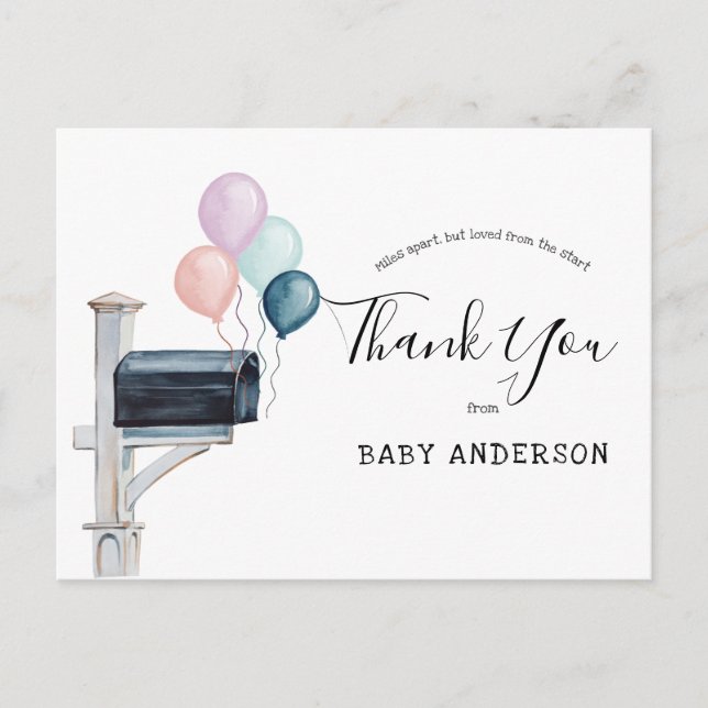 Baby Shower by Mail Pink & Blue Balloons Thank You Postcard (Front)