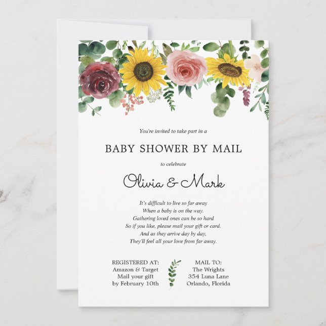 Baby Shower by Mail Sunflower Rose Invitation (Front)