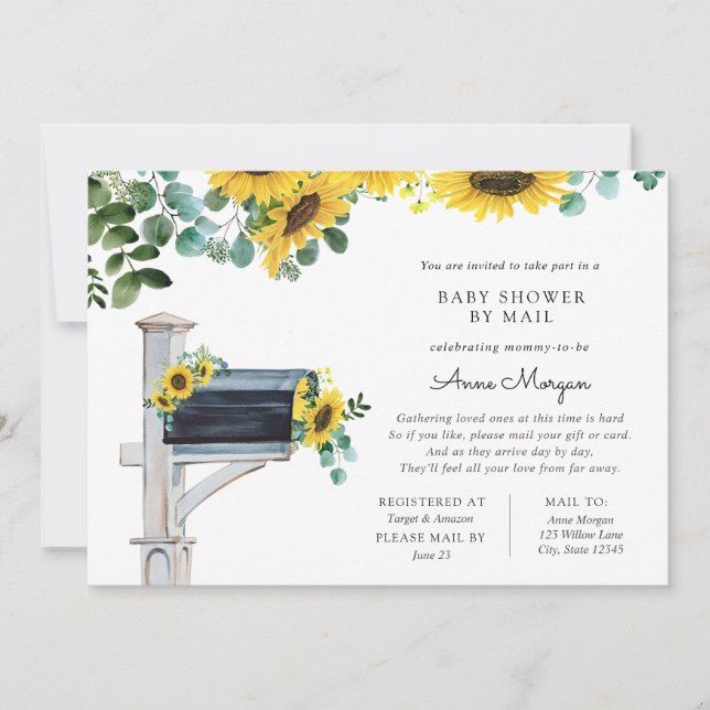 Baby Shower by Mail Sunflowers in Mailbox Invitation (Front)