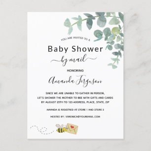 Baby Shower by mail white eucalyptus greenery bee Postcard