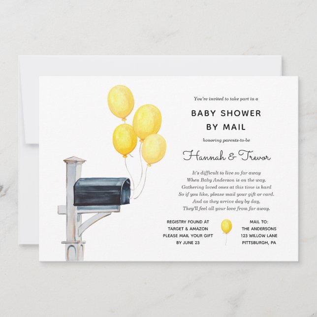 Baby Shower by Mail Yellow Balloons Invitation (Front)