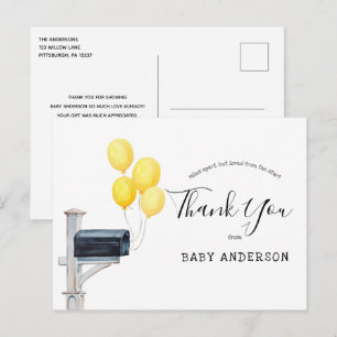 Baby Shower by Mail Yellow Balloons Thank You Postcard