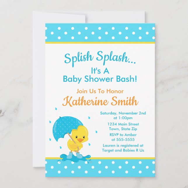 Baby shower canard Invitation bébé canard garçon (Devant)