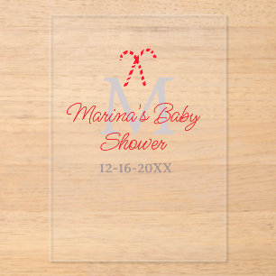 Baby shower candy cane Christmas holiday monogram  Acrylic Invitations