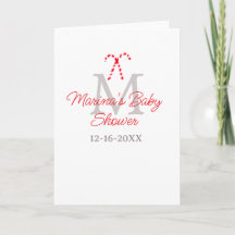 Baby shower candy cane Christmas holiday monogram 
