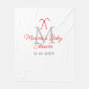 Baby shower candy cane Christmas holiday monogram Fleece Blanket