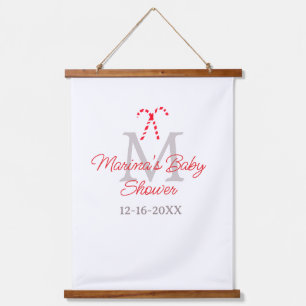 Baby shower candy cane Christmas holiday monogram  Hanging Tapestry