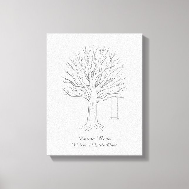 Baby Shower Canvas Thumbprint Tree Guestbook (Front)