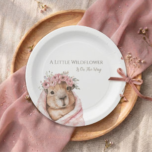 Baby Shower Capybara • Assiette en papier Fleur de