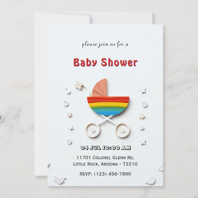 Baby Shower Card with Rainbow Stroller  (Front)