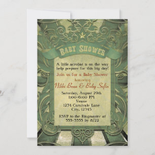 Baby shower Carnaval vintage Green Blue Invitation