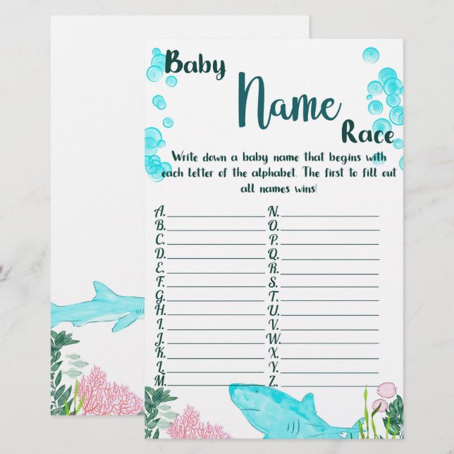 Baby shower Carte de jeu Nom du bébé Course (Devant / Derrière)