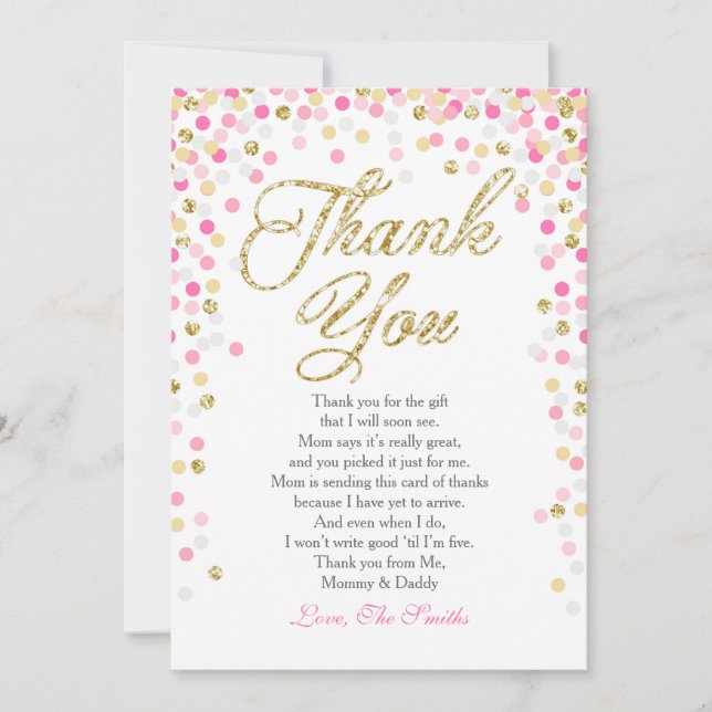 Baby shower Carte de remerciements Confetti Gold r (Devant)