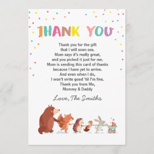 Baby shower Carte de remerciements Woodland Sexe N