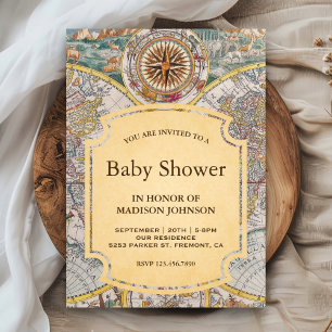 Baby Shower Carte du Monde Boussole Ancienne