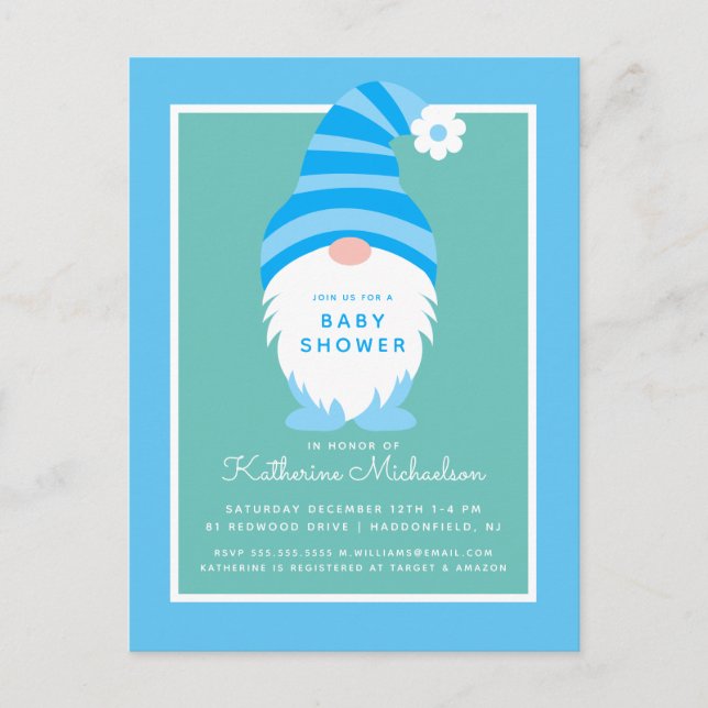 Baby shower | Carte postale Gnome Bleue (Devant)