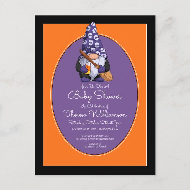 Baby shower | Carte postale Invitation Gnome Hallo (Devant)