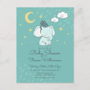 Baby shower   Carte postale Sleepy Little Elephant