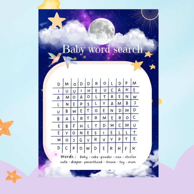 Baby Shower Celestial Dreams Word Search Game Invitation (Creator Uploaded)