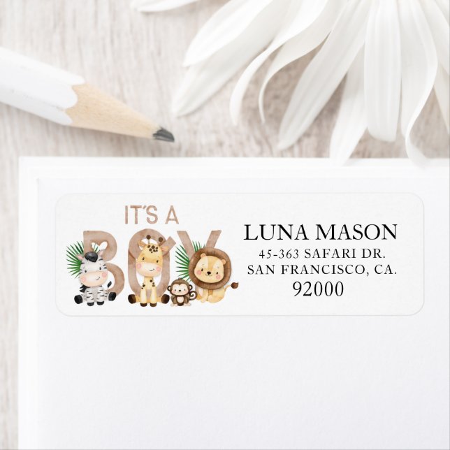 Baby shower C'est un garçon Adresse de retour Labe (En situation)