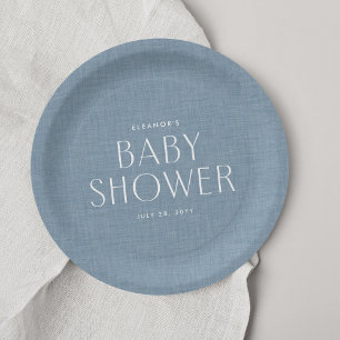 Baby shower chambray blue cute simple paper plate