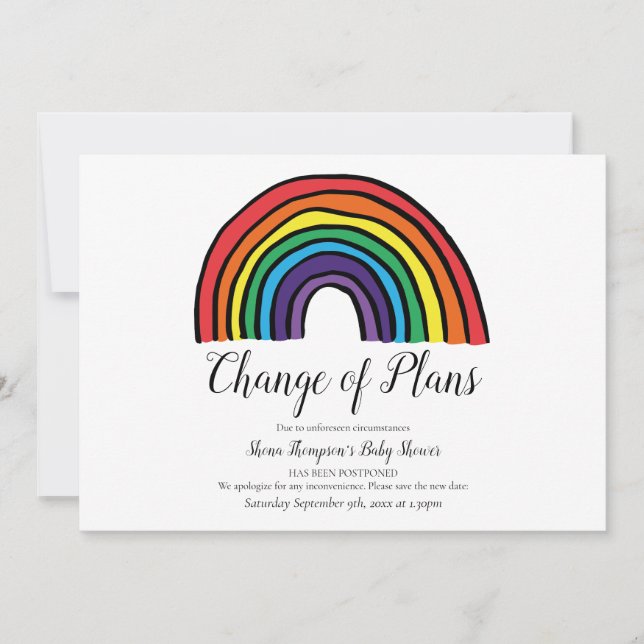 Baby Shower Change of Plans Modern Script Rainbow Invitation (Front)