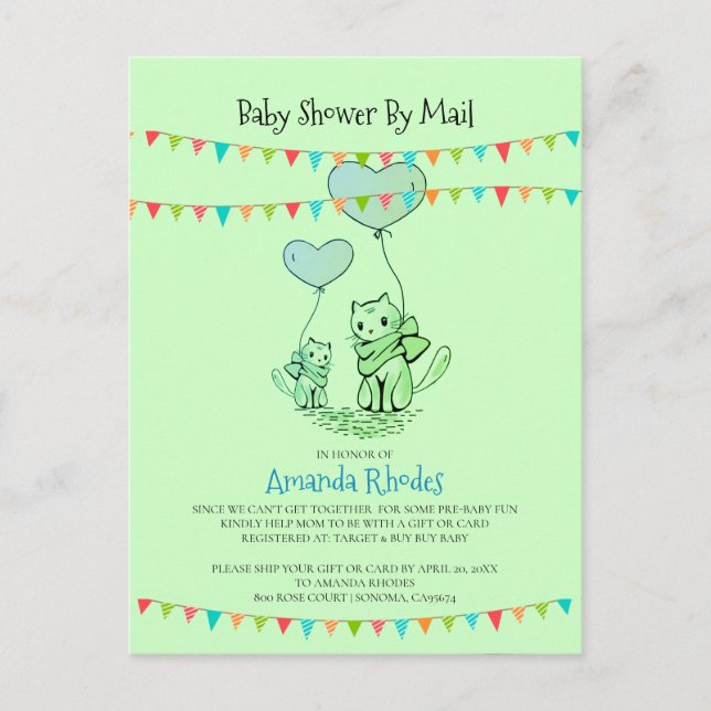 Baby shower Chat Et Kitten Invitation Par Courrier (Devant)